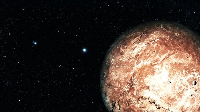 Reddish Rocky Planet in Starry Space, 3d Realistic Makemake Fictional Planet
