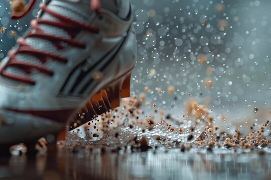 Sports cleat about to crush a cupcake in a dramatic splash