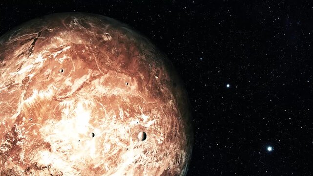 Reddish Rocky Planet in Starry Space, 3d Realistic Makemake Fictional Planet
