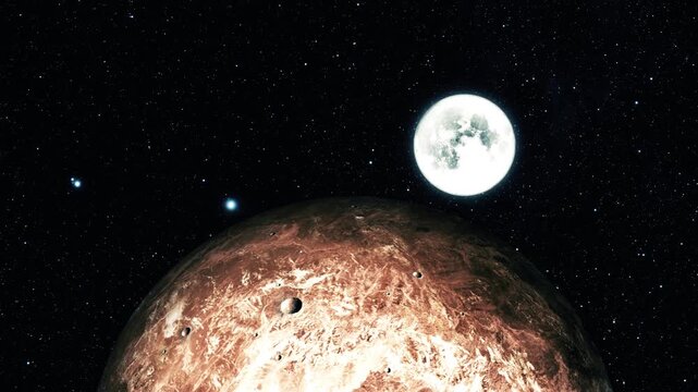 Reddish Rocky Planet in Starry Space, 3d Realistic Makemake Fictional Planet