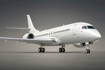 Obraz premium White passenger jet airplane on landing gear