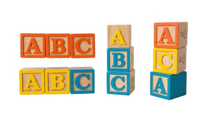 Colorful wooden alphabet blocks spelling abc and building towers