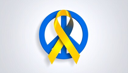 A blue peace symbol with a yellow ribbon overlaid, representing support and solidarity.