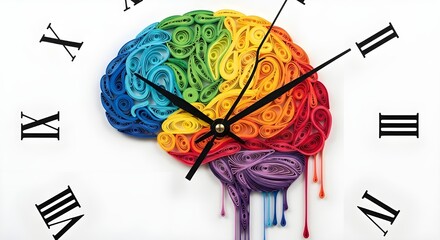 Colorful brain clock melting time concept