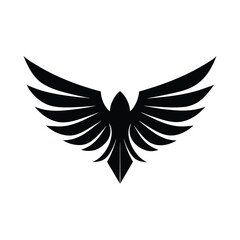 Obraz premium Black silhouette of a bird with spread wings on white