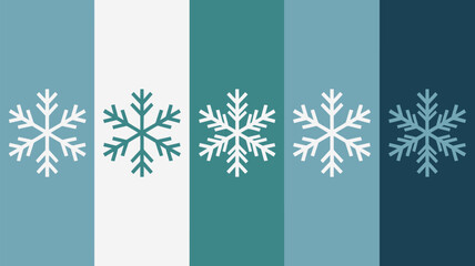 A winter themed background with five vertical stripes and snowflakes in varying shades of blue