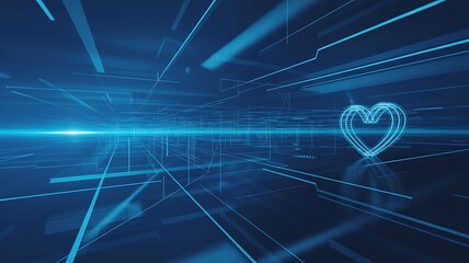 Digital heart in futuristic blue light streaks