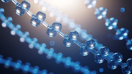 Abstract glowing blue digital chain links with bright light