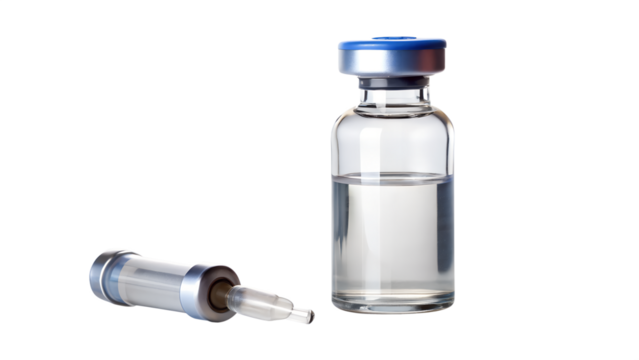 Medical vial and syringe isolated on transparent background
