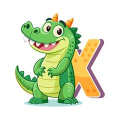 Playful Alligator Character with Big Alphabet X, Cute Animal Cartoon Illustration for Kids Learning, Fun Educational Children Book Design