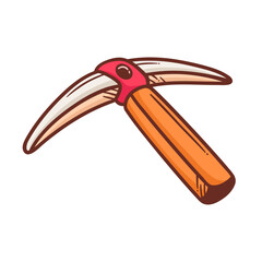 Pickaxe Illustration: This cartoon illustration depicts a classic pickaxe, the sturdy tool of construction, with its wooden handle and sharp, curved blades. A symbol of hard work and excavation.