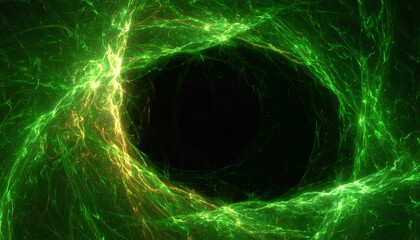 Abstract swirling green and gold energy vortex