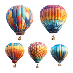 Fototapeta premium Colorful hot air balloons of varying sizes and patterns, ascending against a black background
