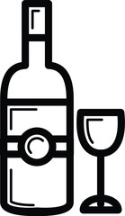 Flat Vector Icon of Wine Bottle and Glass for Restaurant, Bar, or Beverage Design