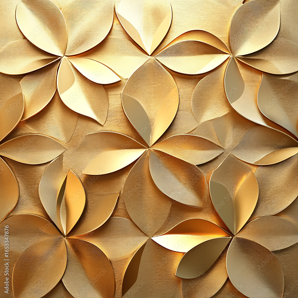 Poster golden floral motif design features layered petals creating textured and elegant appearance. warm to