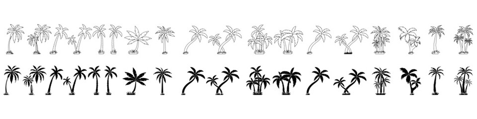 Coconut palm tree vector icon set. Palm Tree illustration sign collection. Palm symbol or logo.