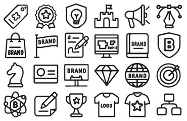 Branding strategy icons for marketing, UI/UX, and presentations – minimalist line style.