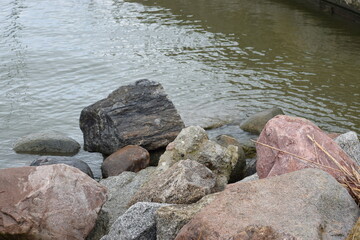 Baltic Sea bay shore with rocks and dry vegetation