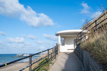 Shelter on the cliff overlooking the beach in the seaside town of Cromer