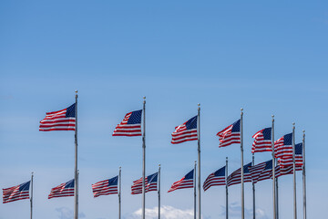 American flags blowing together in the wind
