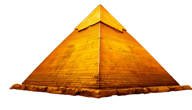 Pyramid, yellow, isolated, white, background, geometric, structure, ancient, architecture, triangle, symmetry, design, shape, bright, vibrant, minimal, simple, clean, illustration, object, concept, 3D