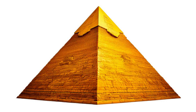 Pyramid, yellow, isolated, white, background, geometric, structure, ancient, architecture, triangle, symmetry, design, shape, bright, vibrant, minimal, simple, clean, illustration, object, concept, 3D