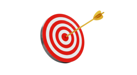 Red target with arrow hitting center png isolated on transparent background