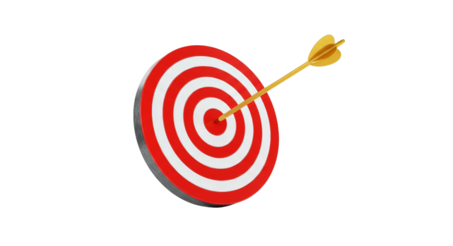 Red target with arrow hitting center png isolated on transparent background