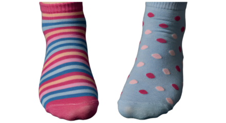 Two colorful patterned socks isolated on transparent background