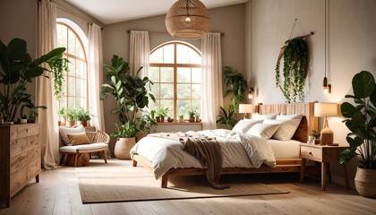 Fototapeta premium A cozy, sun-drenched bedroom