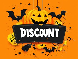 Halloween discount banner. Halloween discount banner with pumpkins bats and spooky orange background