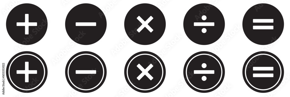 Poster plus minus multiply divide equal icon vector set isolated on white background. mathematical signs. c
