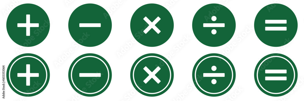 Poster plus minus multiply divide equal icon vector set isolated on white background. mathematical signs. c