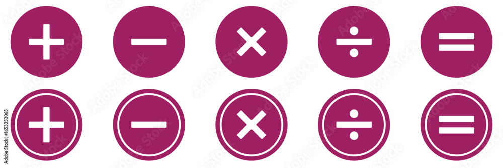 Poster plus minus multiply divide equal icon vector set isolated on white background. mathematical signs. c
