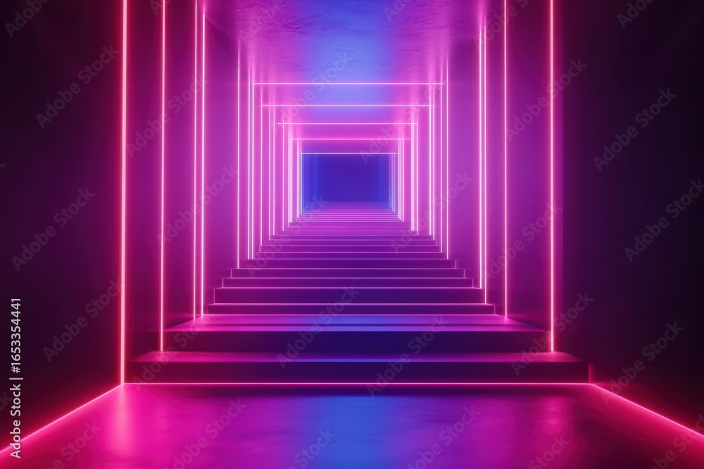 Poster cosmic gradients create a glowing minimalist corridor with deepening perspective