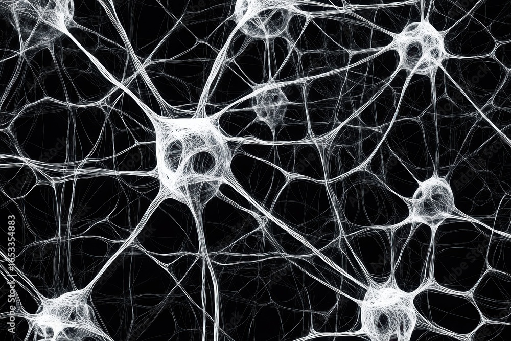 Aufkleber abstract graphic design featuring intricate web-like networks on a dark background