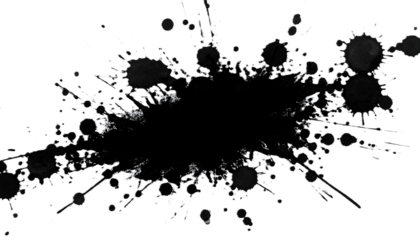 black ink splashes grunge isolated on white or transparent PNG cut out