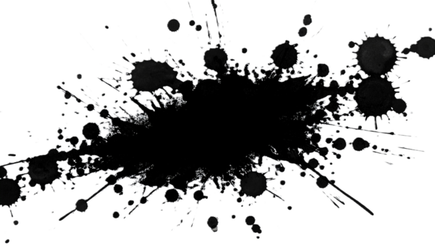 black ink splashes grunge isolated on white or transparent PNG cut out