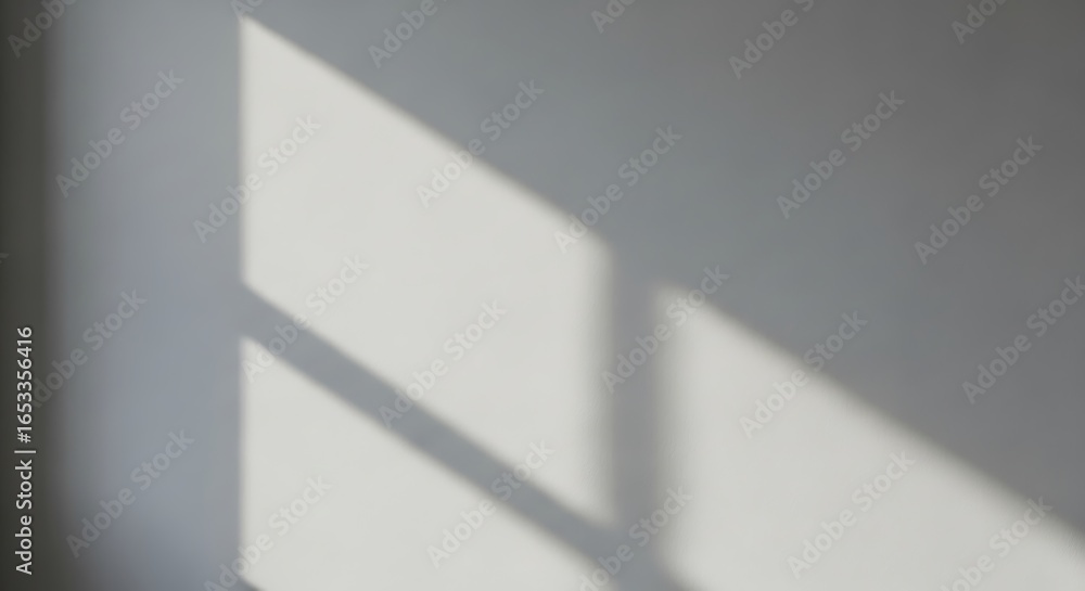Poster a minimalist abstract composition featuring shadows cast by a window on a white wall, creating a sub
