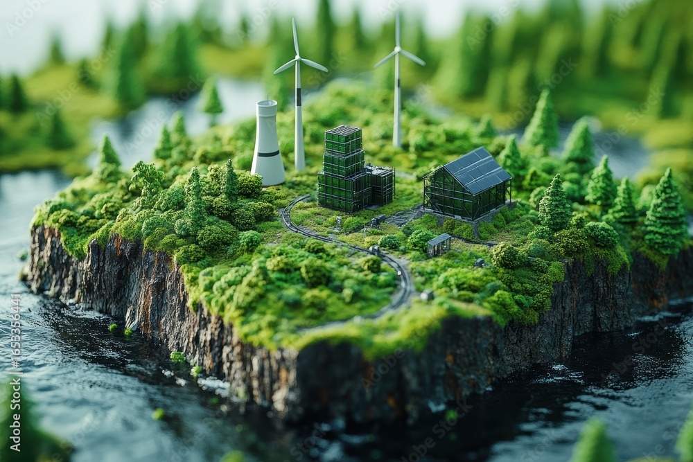 Aufkleber comparing green energy sources with fossil energy using an infographic model