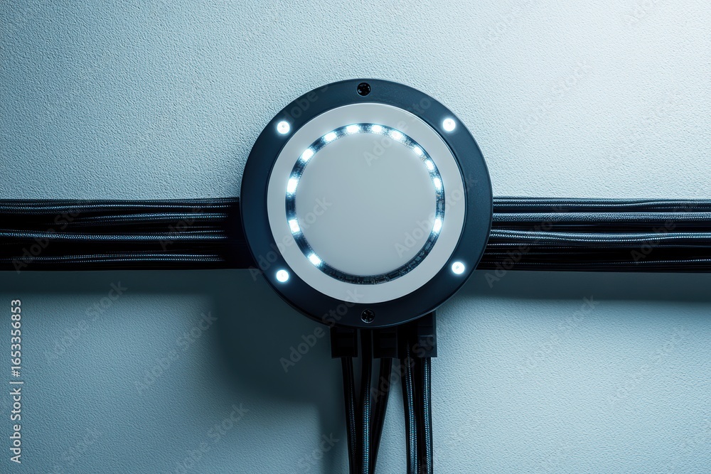 Poster smart grid technology device showcasing advanced energy-saving features in urban settings