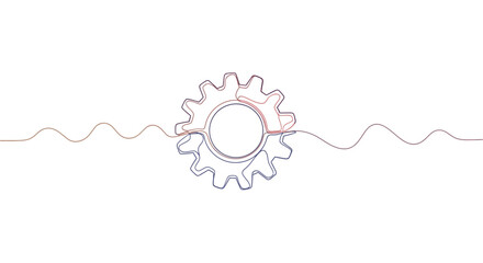 Single line gear drawing continuous vector graphic