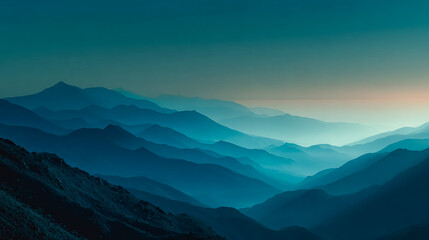 Obraz premium Misty Blue Mountains Layers Recede to Horizon. Serene landscape for web, design, backgrounds, travel, nature, lifestyle marketing, and inspirational content.