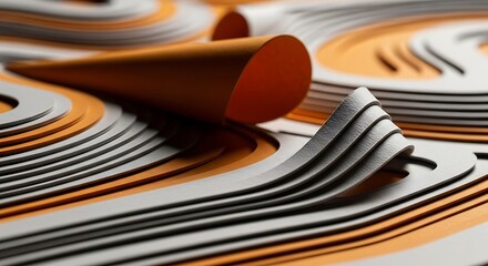 Abstract layered waves in orange and gray colors with smooth curves and shadows for modern