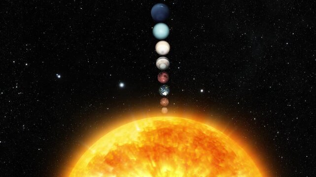 Animation of the solar system with planets aligned above the sun