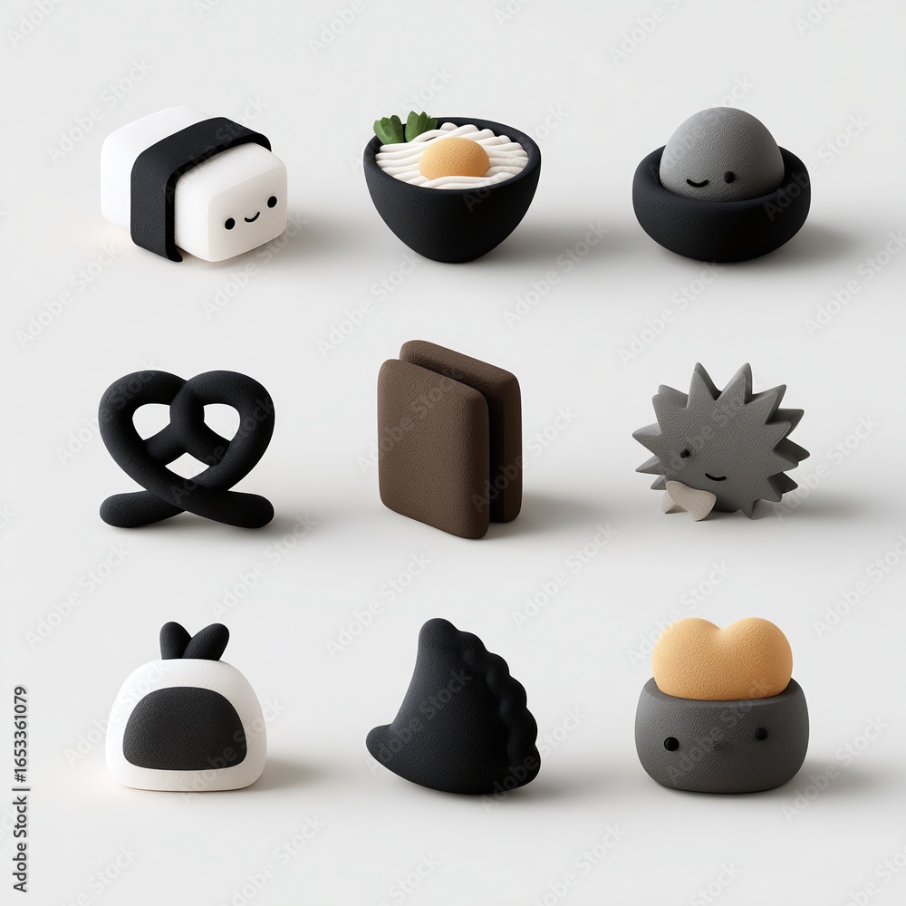 Poster a colorful display of cute, stylized food items arranged in a grid pattern.