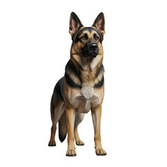 Majestic german shepherd dog sitting attentively with alert ears and intelligent eyes isolated on transparent background