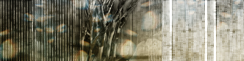 Designer watercolor trees on a striped background (2)