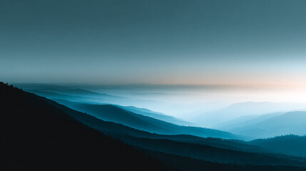 Naklejka premium Blue mountain ranges disappear into the distance. Use for web, travel, or design.