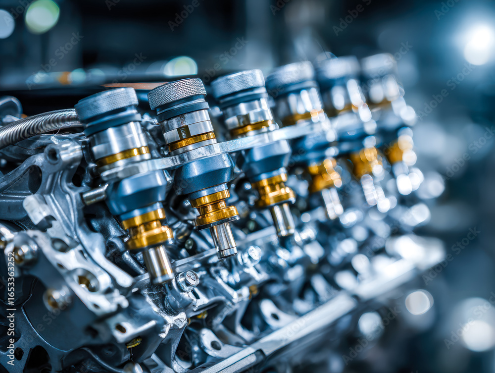 Poster Close-up of high-performance engine components with precision engineering and metallic finish